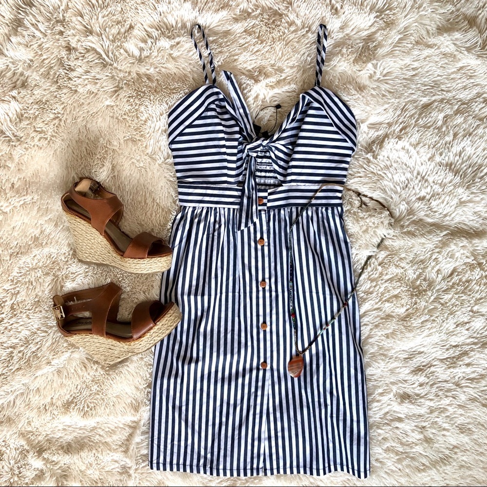 Navy and white stripped tie front skater dress